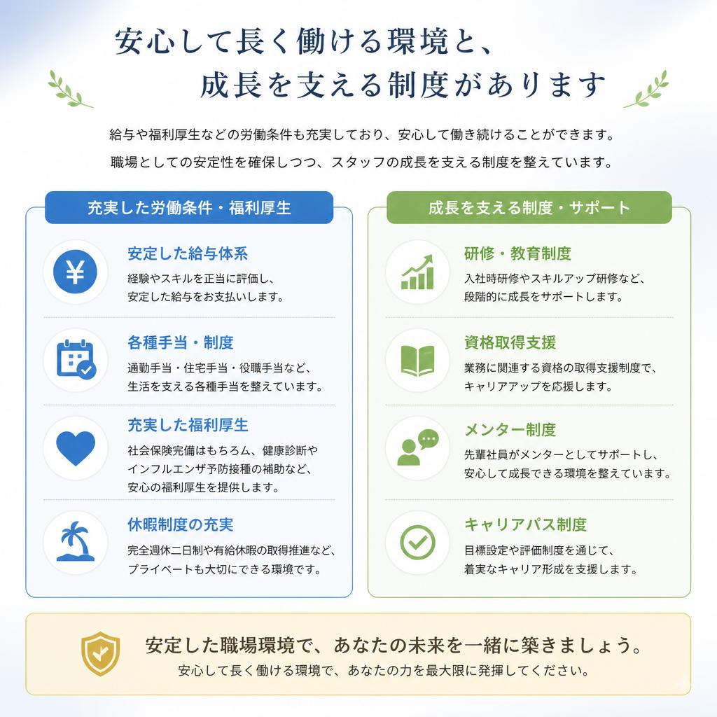 安心の労働条件で長く働ける