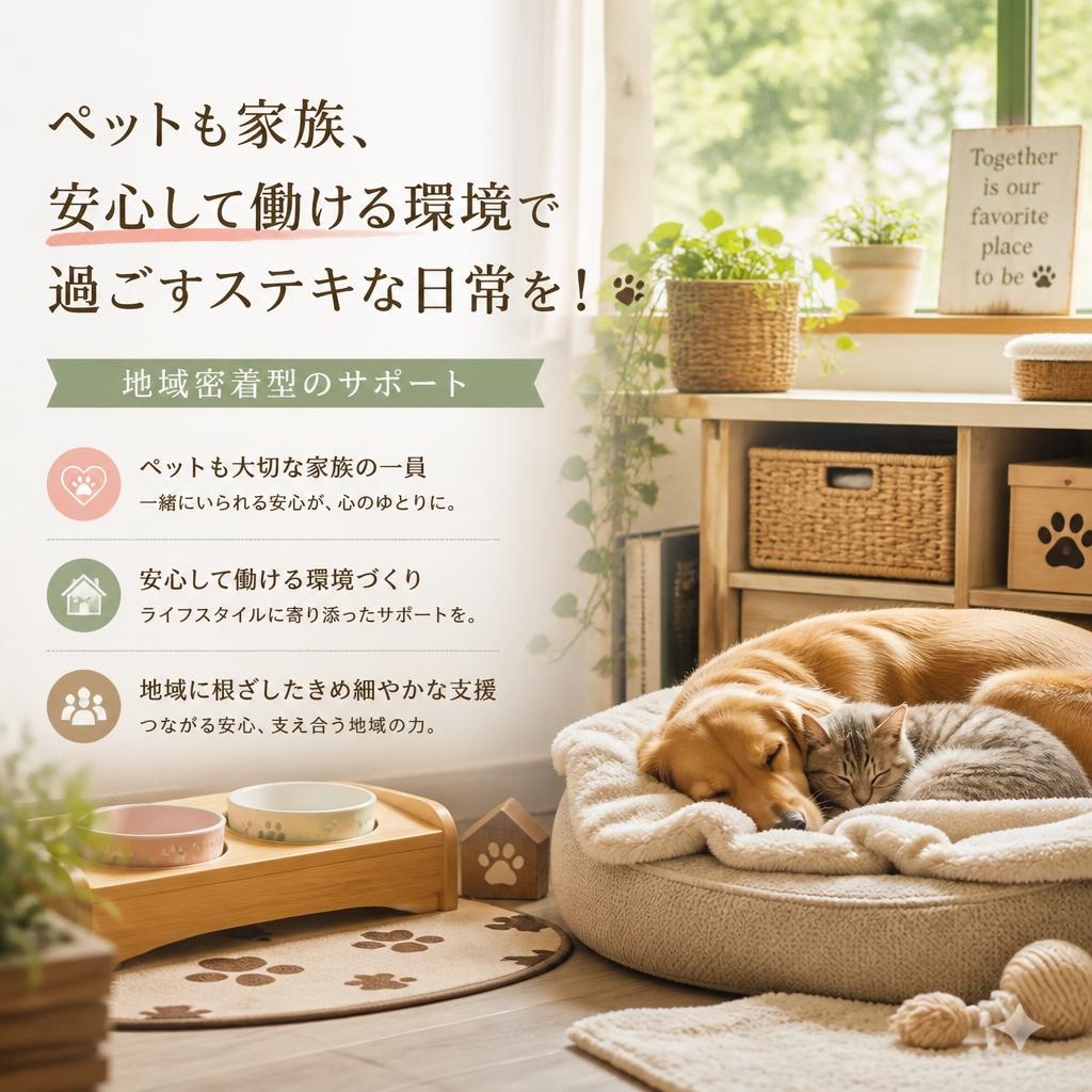 ペットも家族、安心して働ける環境で過ごすステキな日常を！地域密着型のサポート