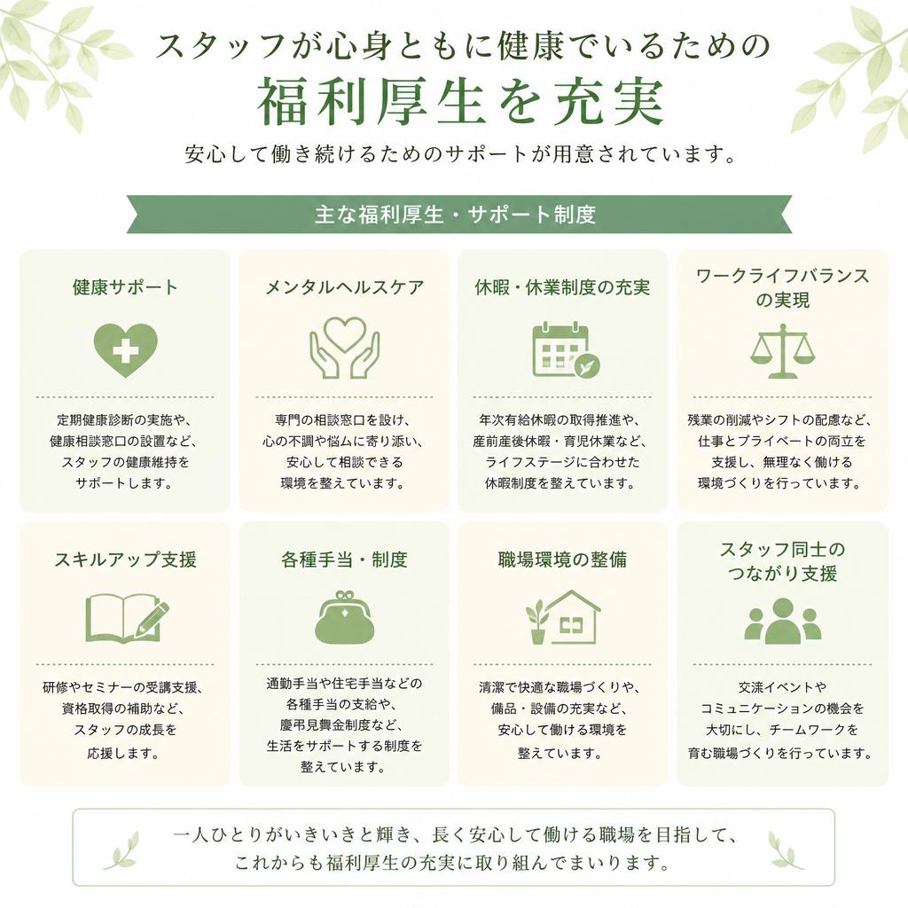 充実した福利厚生:安心して働ける環境の提供