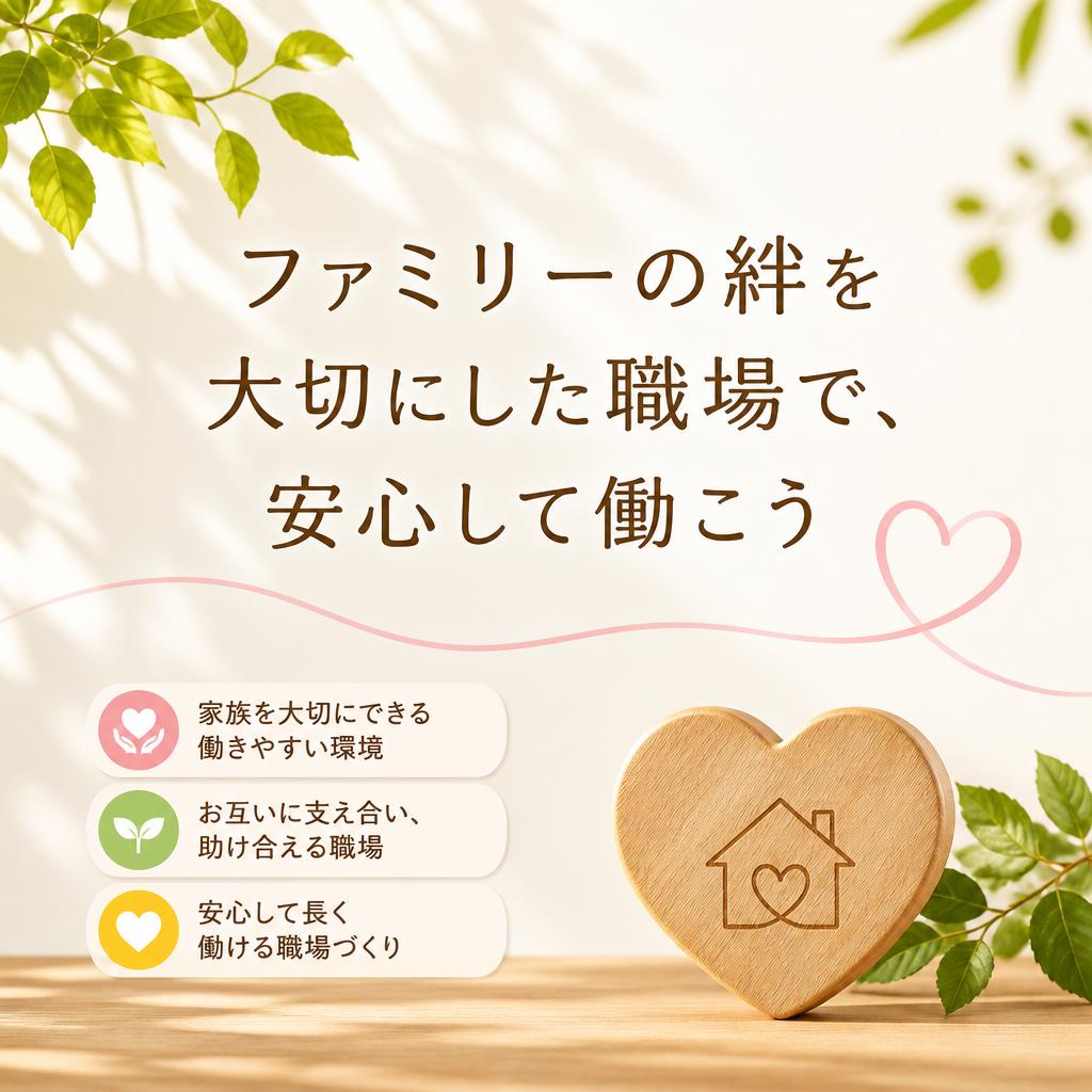 ファミリーの絆を大切にした職場で、安心して働こう