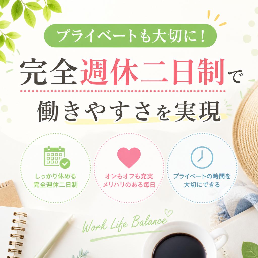 プライベートも大切に！完全週休二日制で働きやすさを実現