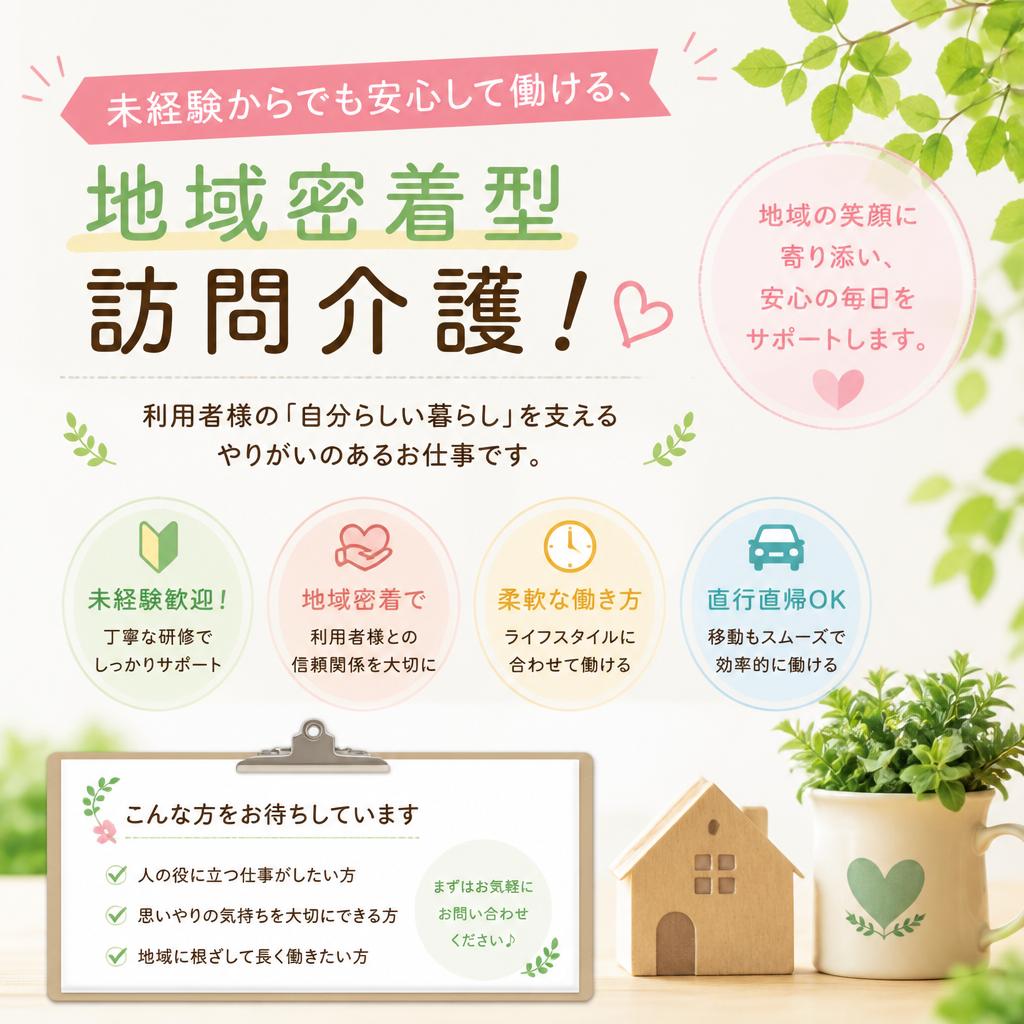 未経験からでも安心して働ける、地域密着型訪問介護！