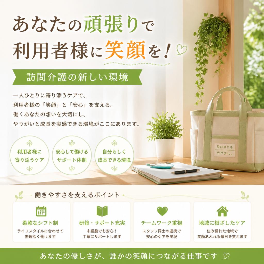 あなたの頑張りで利用者様に笑顔を！訪問介護の新しい環境